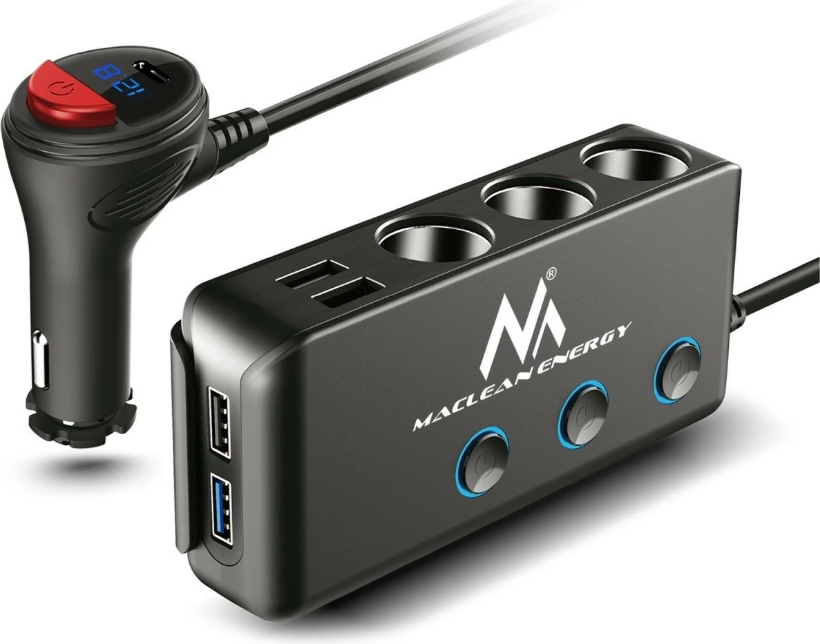 Ndarës prizë çakmaku Maclean MCE218, 4 porta USB + USB-C, i zi