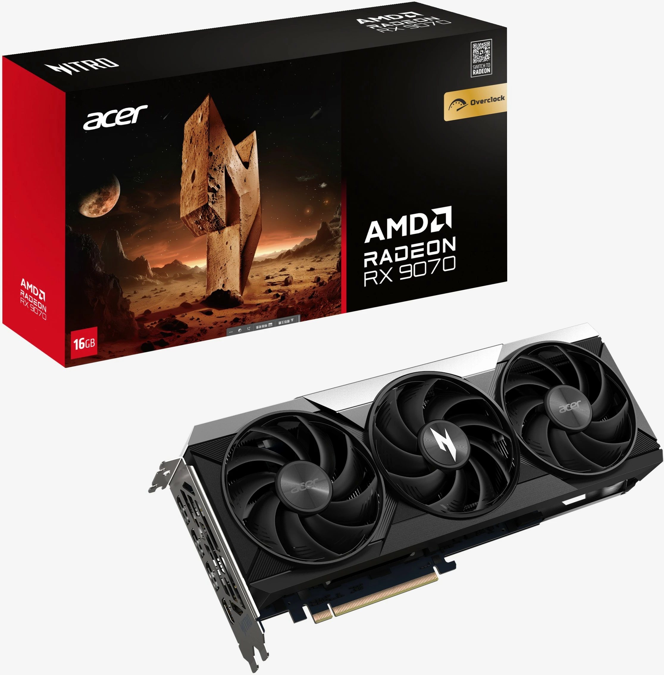 Kartelë grafike Acer Nitro Radeon RX 9070 OC 16GB, GDDR6, 256 bit, e zezë