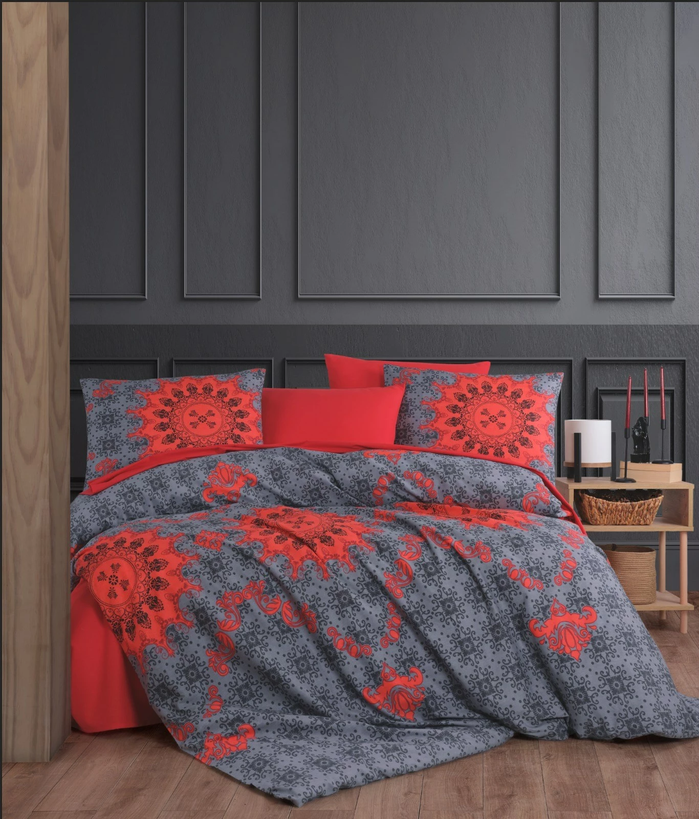 Set mbulesë për jorgan king size, ngjyrë e kuqe dhe antracit, L'essentiel, Saltanat