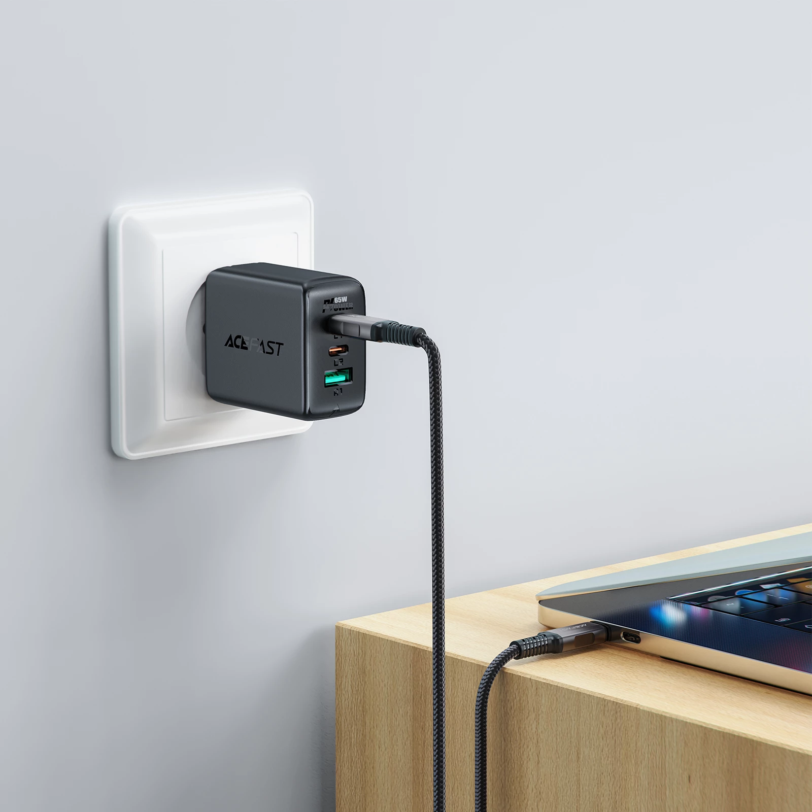 Kabllo USB-C në USB-C Acefast C1-09, USB4, PD3.1, 5A, 1m, gri-e zezë