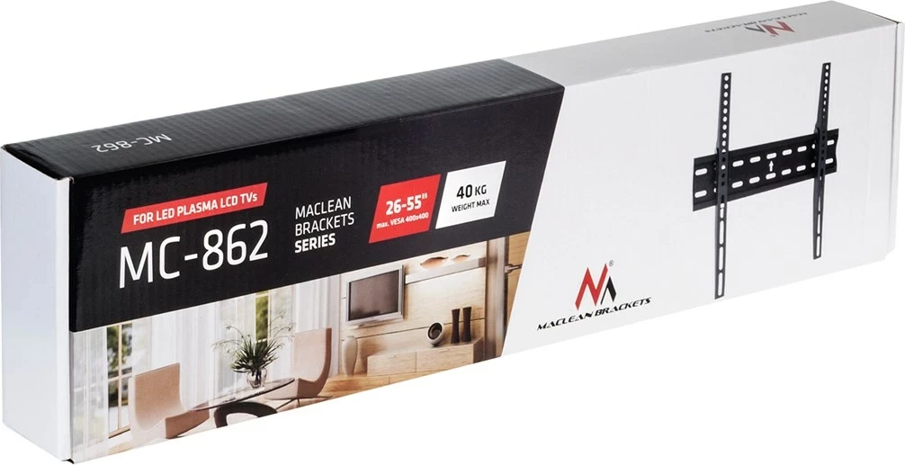 Mbajtëse muri për TV Maclean MC-862, universal, 26-55 inç, 40 kg, e zezë