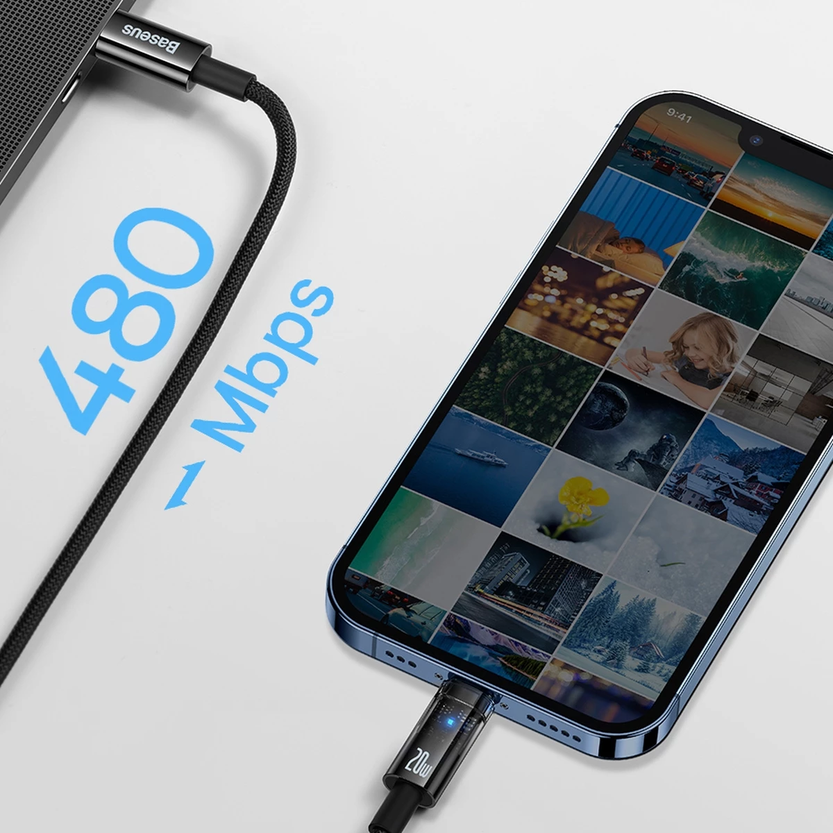 Kabllo Baseus Explorer USB-C në Lightning, 1m, 20W, Kaltër