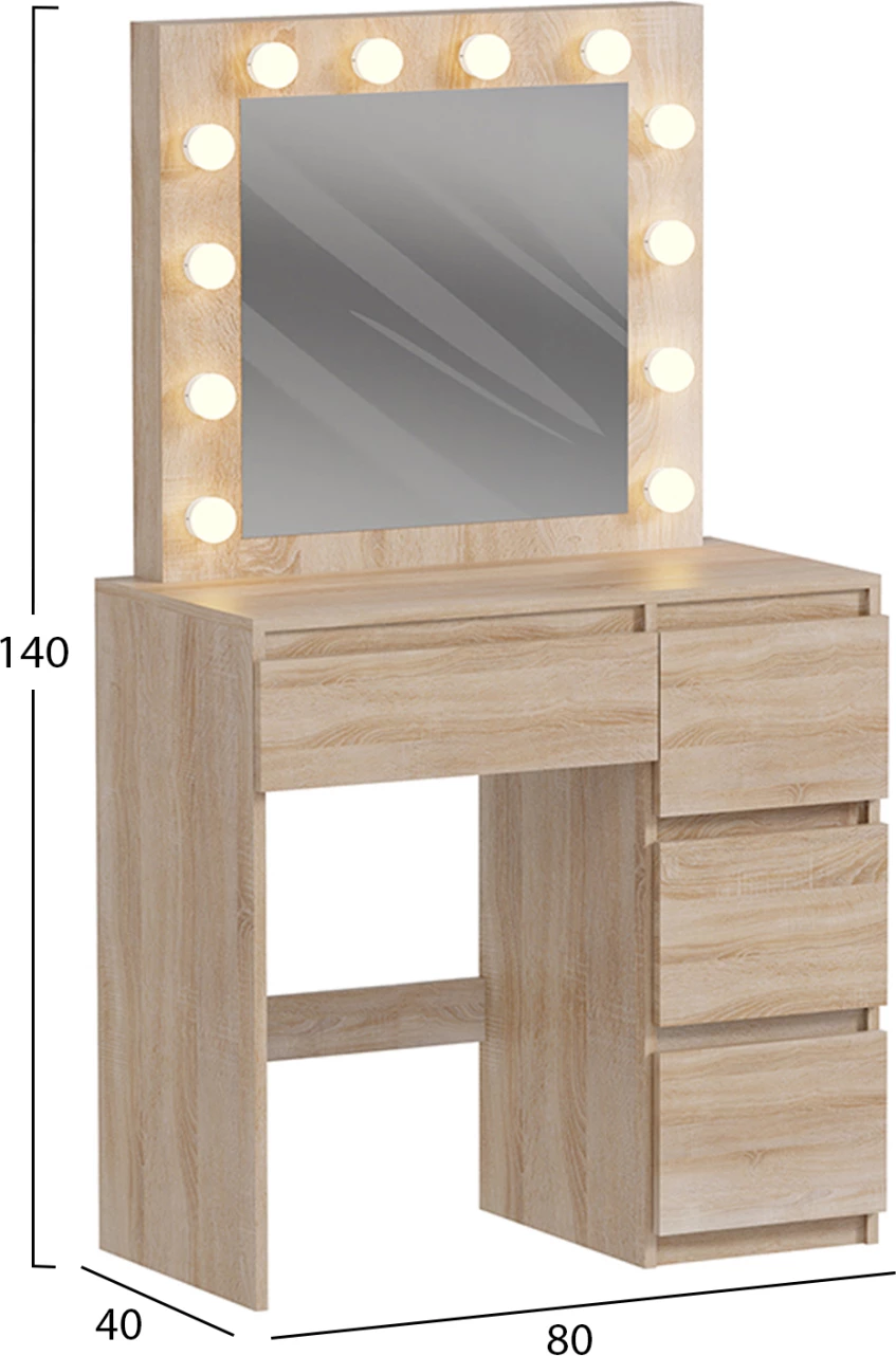 Tavolinë grimi me drita LED dhe sirtarë KEITLIN FH2499.01 melaminë në sonama 80x40x140Hcm