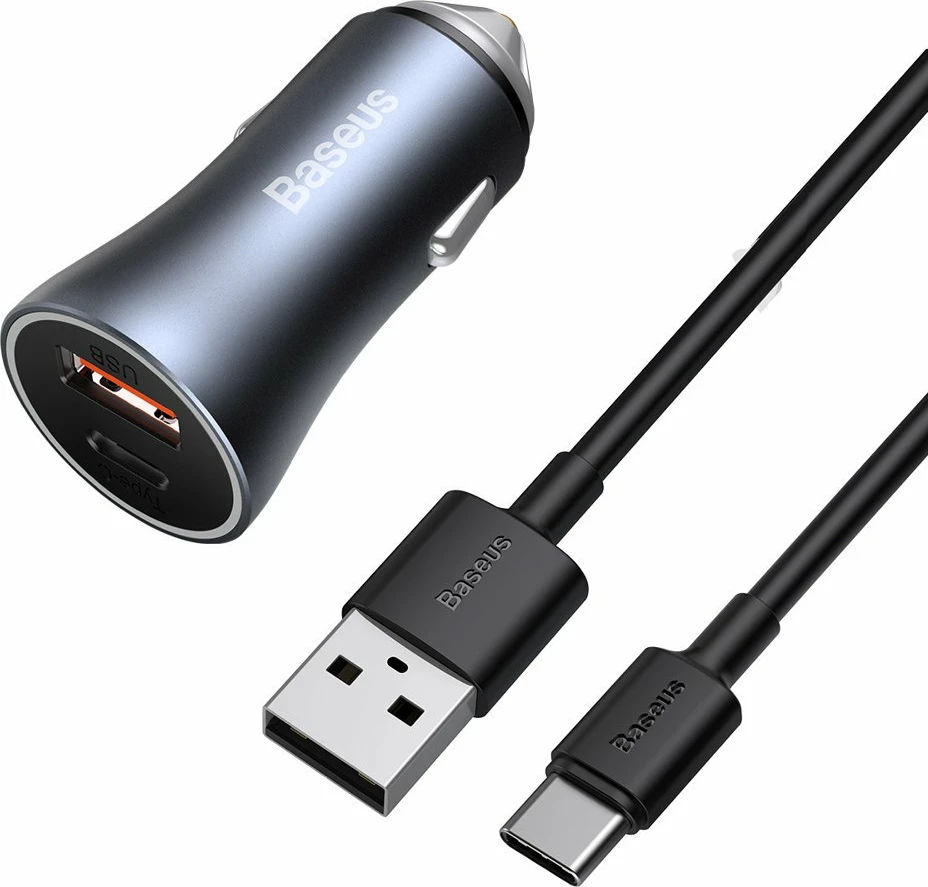 Karikues veture Baseus Golden Contactor Pro, 40W, 2 porta USB-A/USB-C, me kabllo USB-C, Gri