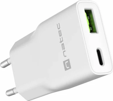 Karikues rrjeti Natec Ribera GaN Slim NUC-2376, 20W, 1x USB-A + 1x USB-C, 3A, i bardhë