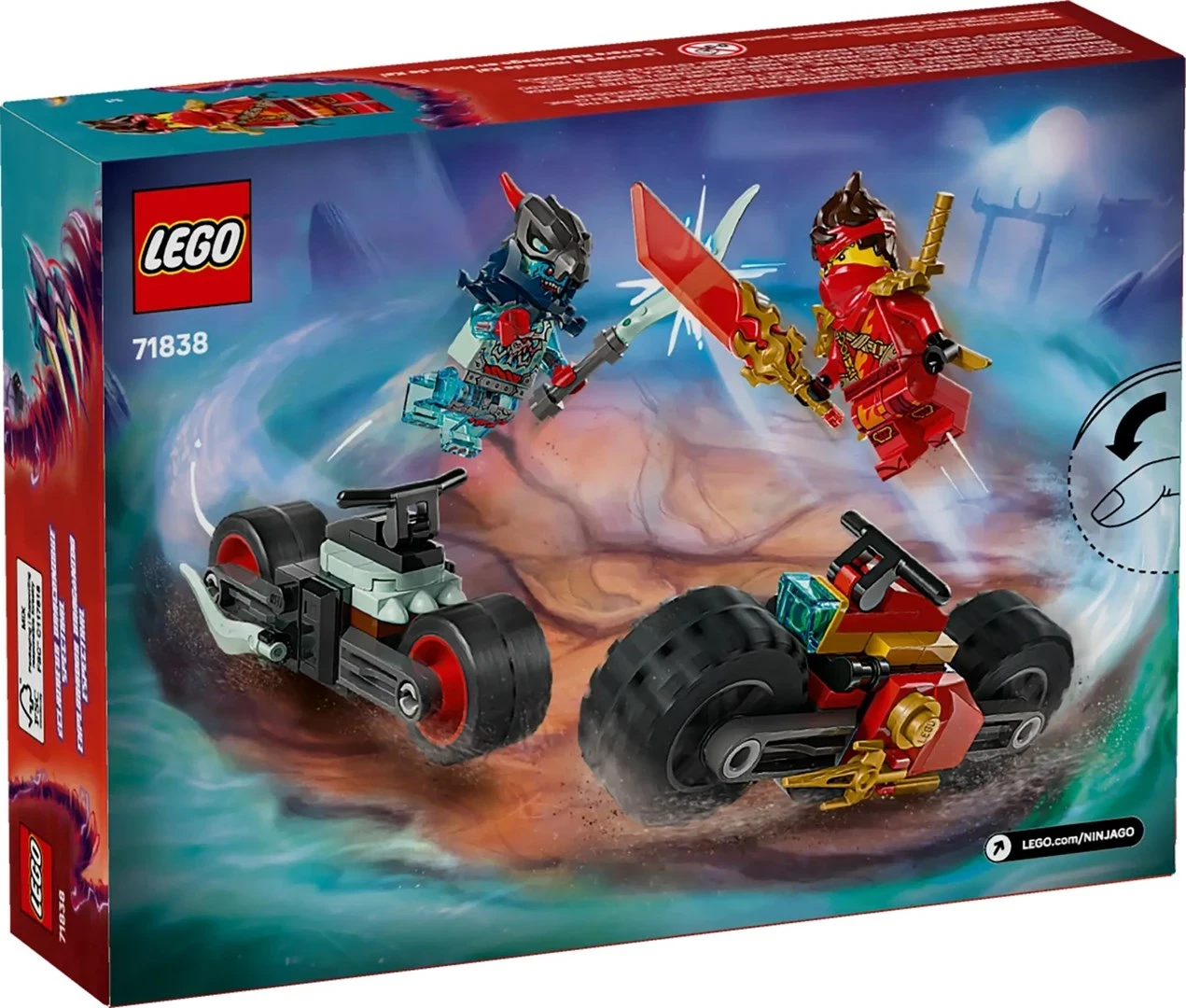 Set LEGO NINJAGO 71838 Kai's Motorcycle Speed Race me 2 minifigura