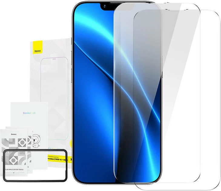Mbrojtës ekrani xham i temperuar, Baseus Crystal SGBL100202, 0.3 mm, për iPhone 14 Plus/13 Pro Max, paketë 2 copë