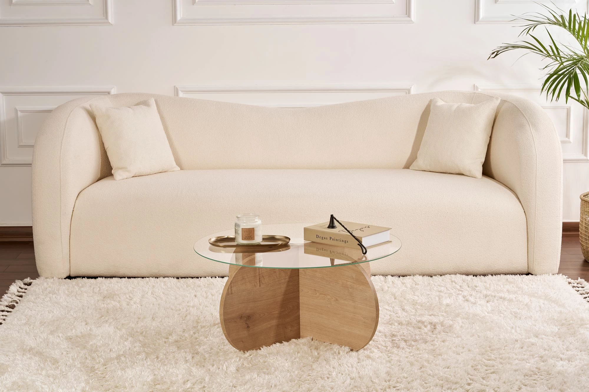 Tavolinë kafeje Nordure, Aeris, ngjyrë lisi safir, xham transparent