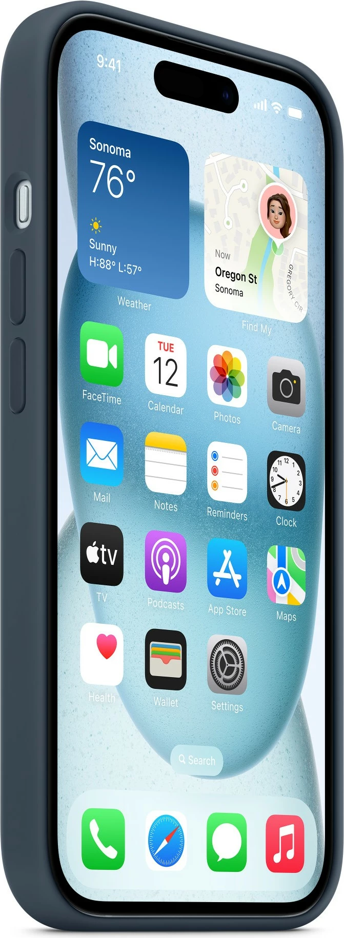 Mbështjellës Apple iPhone 15, Silikon, MagSafe, Storm Blue