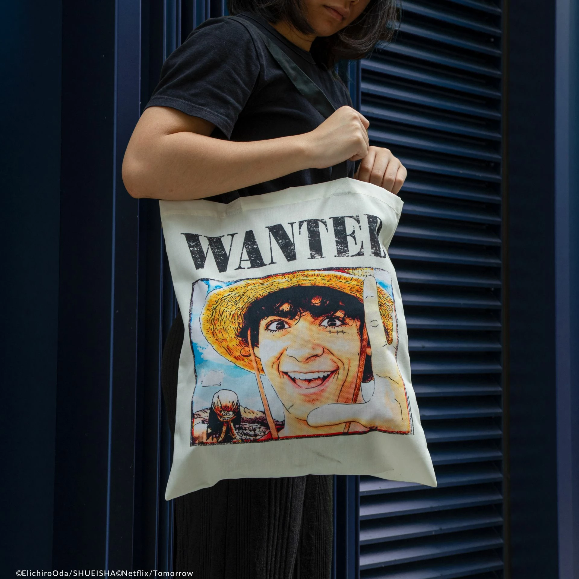 Çantë tote Cinereplicas One Piece Wanted Luffy 42×38 cm, poliester, bezhë/zi