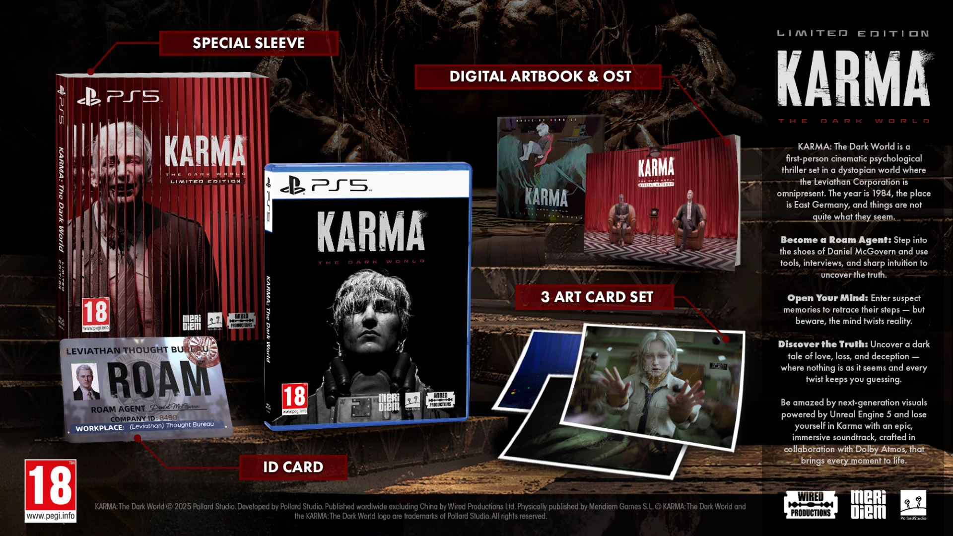 Lojë PS5 Meridiem Games Karma: The Dark World Limited Edition, PEGI 18, me artbook digjital & OST dhe set kartolinash