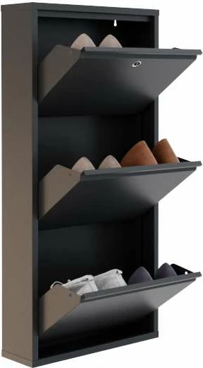 Dollap këpucësh metalik, 3 pjesë, ngjyrë antracit, Skye Decor