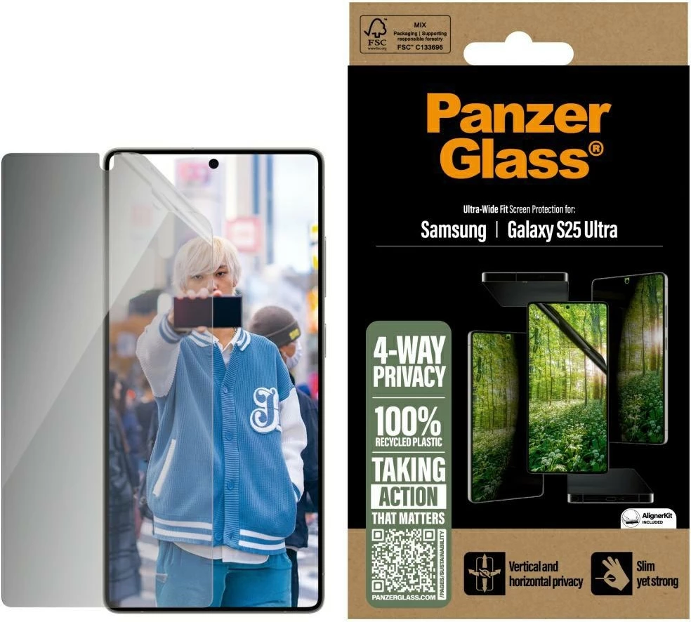 Xham mbrojtës PanzerGlass Eco Matrix Ultra-Wide Fit Privacy për Samsung Galaxy S25 Ultra