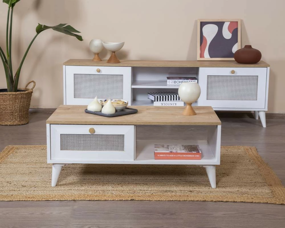 Tavolinë kafeje Skye Decor, Calvin, e bardhë dhe lis