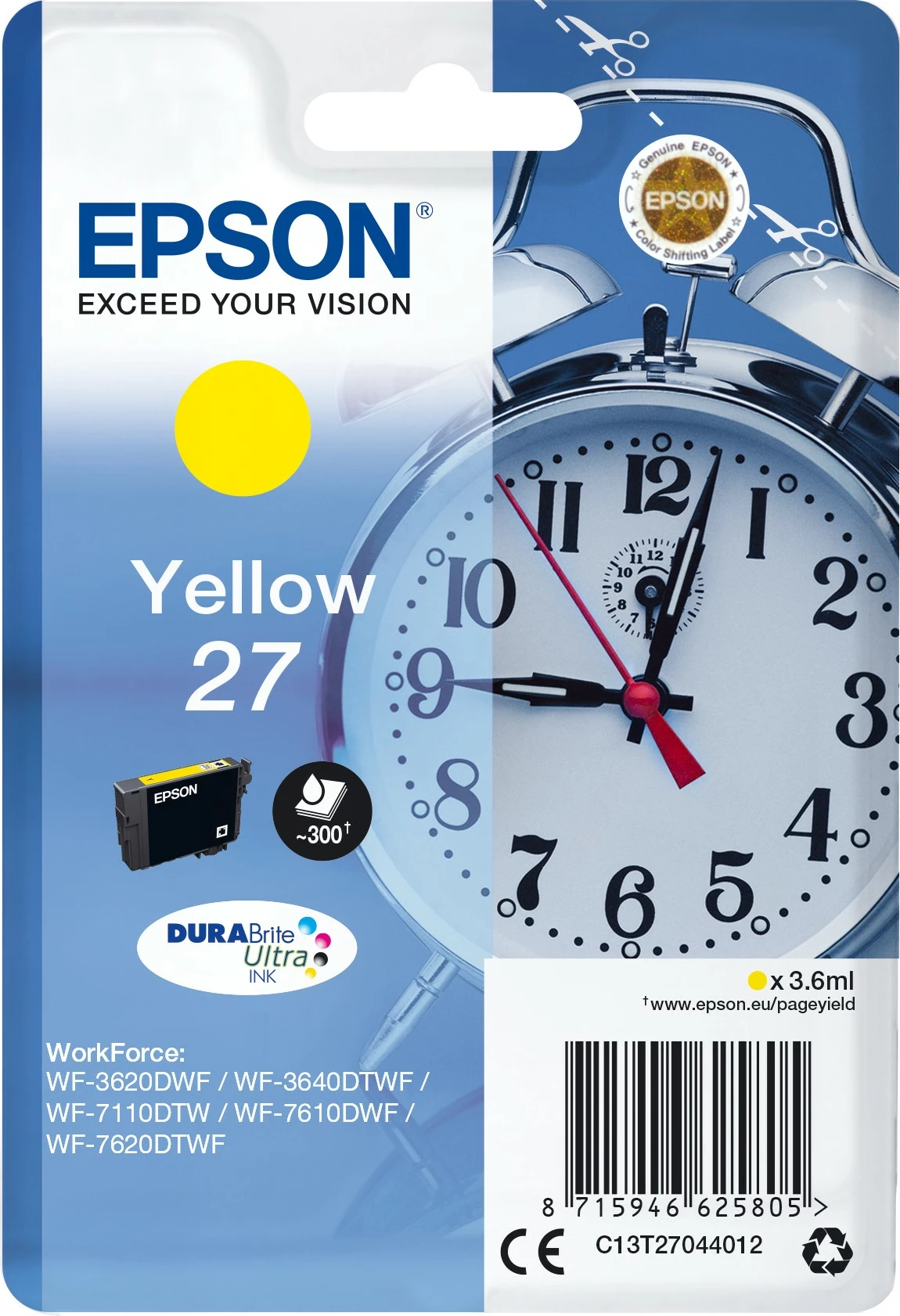 Toner Epson DURABrite Ultra Ink Yellow 27, 3.6ml, i verdhë