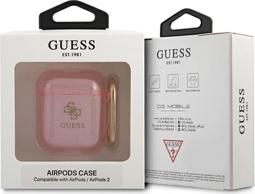 Mbështjellës Guess GUA2UCG4GP për AirPods 1/2, Glitter, Rozë
