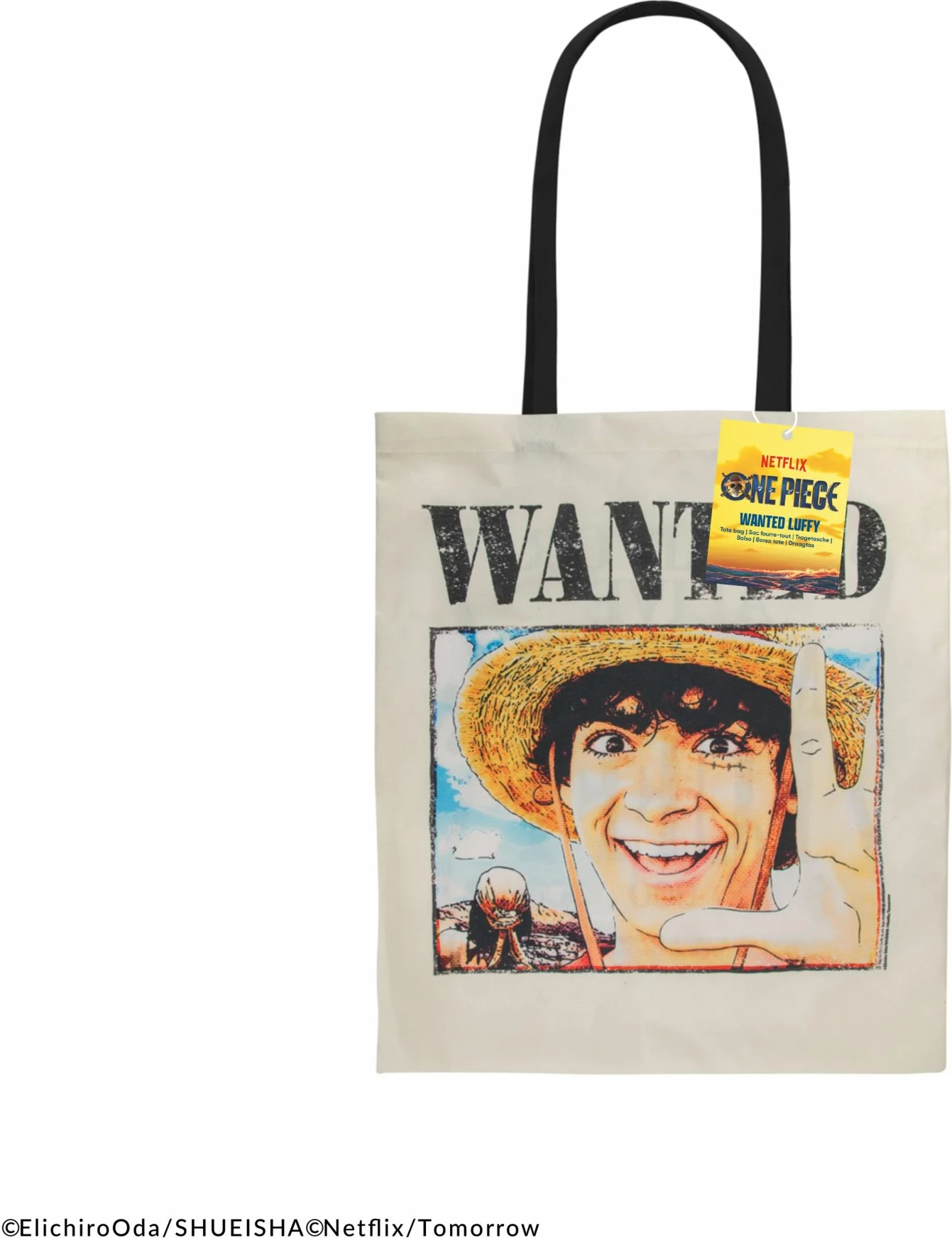 Çantë tote Cinereplicas One Piece Wanted Luffy 42×38 cm, poliester, bezhë/zi