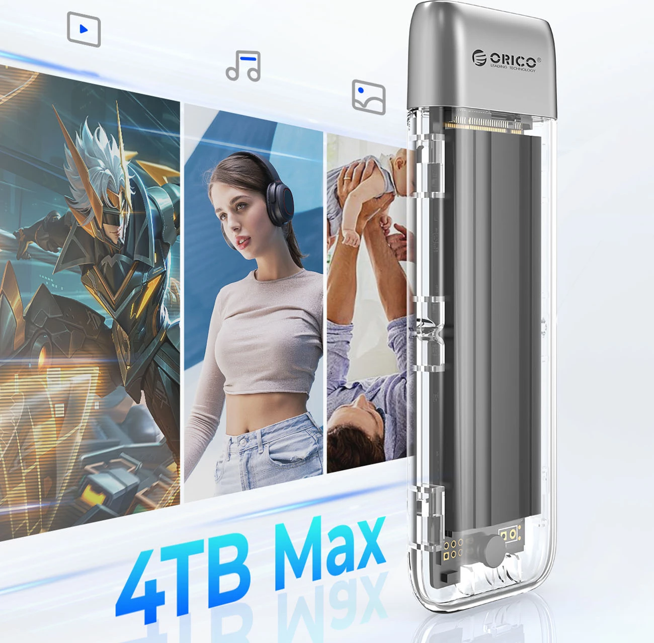 Kasë Orico TXM2-C3 për M.2 NVMe, USB-C 3.2, 10Gb/s, Transparent