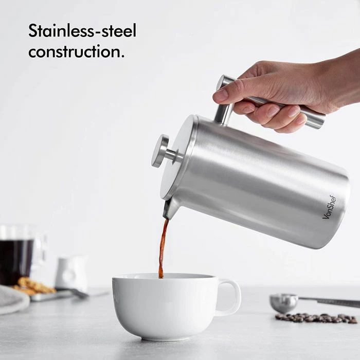 Kafetierë VONSHEF 1000115 650 ml (6 filxhana), inox satin, me lugë 2-në-1
