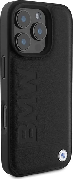Mbështjellës BMW Leather Hot Stamp për iPhone 16 Pro Max, i zi