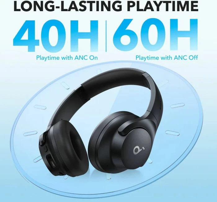 Kufje over-ear ANKER Soundcore Q20i (A3004G11), Bluetooth 5.0, Hybrid ANC, 60h bateri, Hi-Res/AUX, USB-C, të zeza