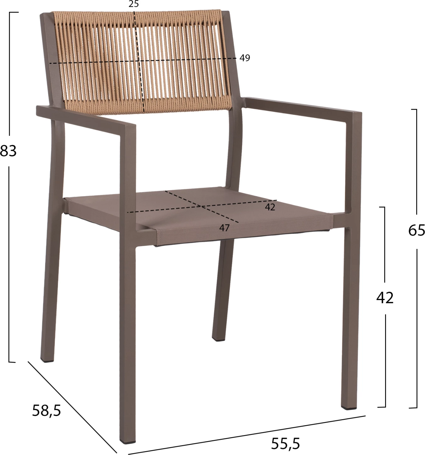 Karrige profesionale alumini, ngjyrë shampanje, me shpinë PE rattan, FH5893.03, 55.5x58.5x83 cm