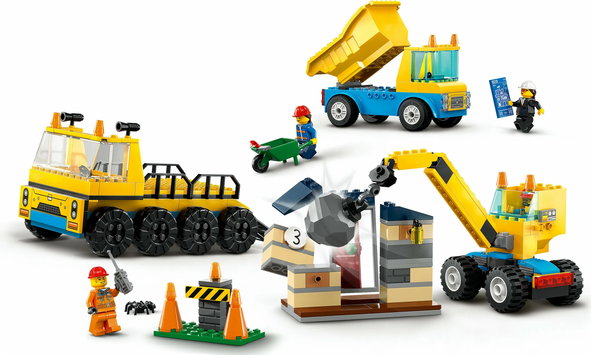 Set ndërtimi LEGO City Kamionë ndërtimi dhe Vinç me Top Demolimi, 235 copë, shumëngjyrësh
