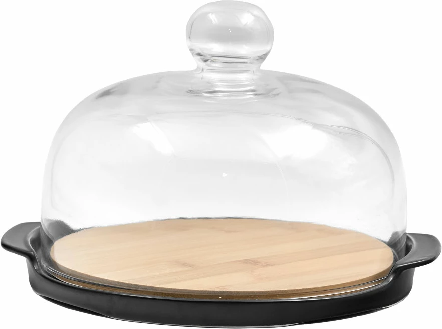 Kupë me kapak, porcelan i zi, bambu natyrale, 25x22x14cm