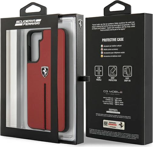 Mbështjellës Ferrari Off Track për Samsung Galaxy S21+, lëkurë natyrale, kuq
