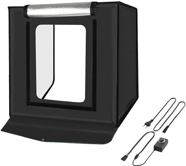 Tendë fotografike Puluz PU5040EU, 40x40x40cm, 60W, 80 LED, 2400 lumens, me 6 sfonda, e zezë