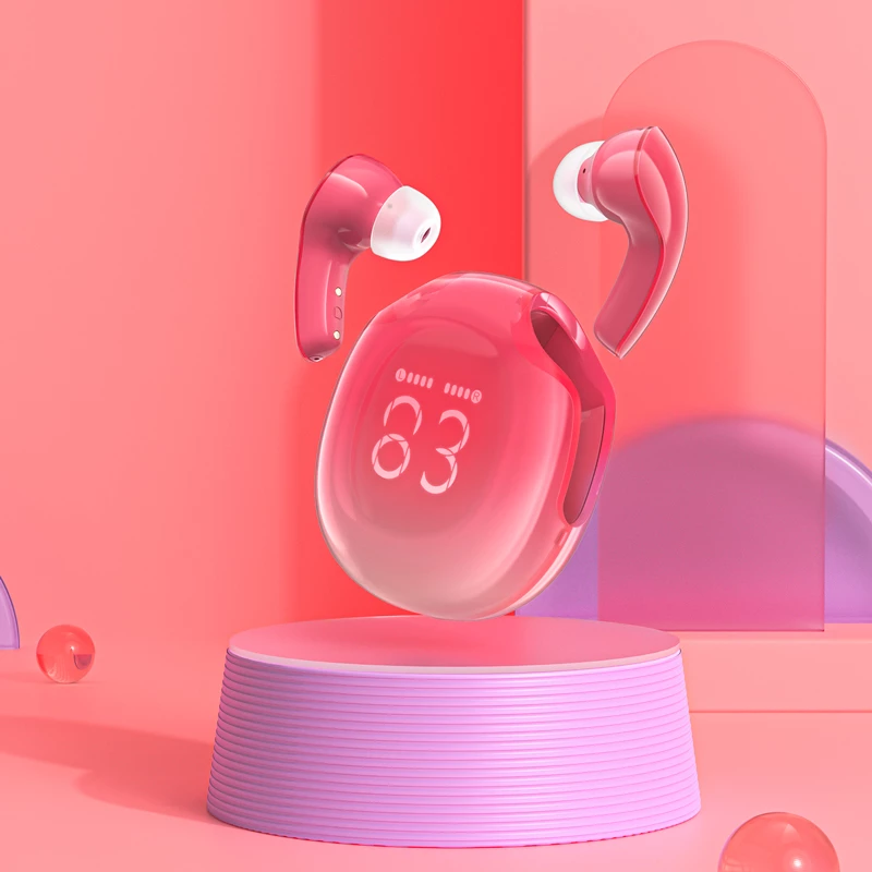 Kufje Acefast T9, wireless, Bluetooth 5.3, me ekran LED, të kuqe