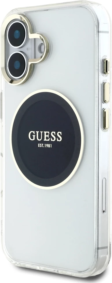 Mbështjellës Guess IML Metal Colored Circle Classic Logo MagSafe për iPhone 16, i zi