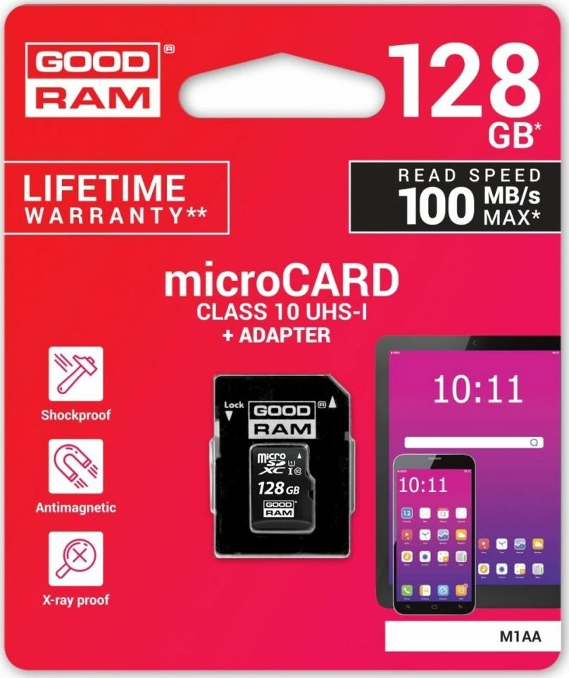 Kartë memorie GoodRam microSDXC 128 GB Class 10 UHS-I/U1, me adapter (M1AA-1280R12)