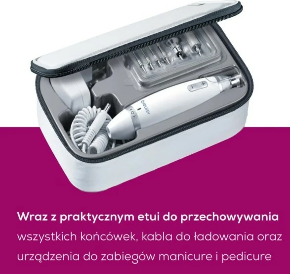 Set manikyr/pedikyr Beurer MP62, i bardhë me 10 maja dhe etui