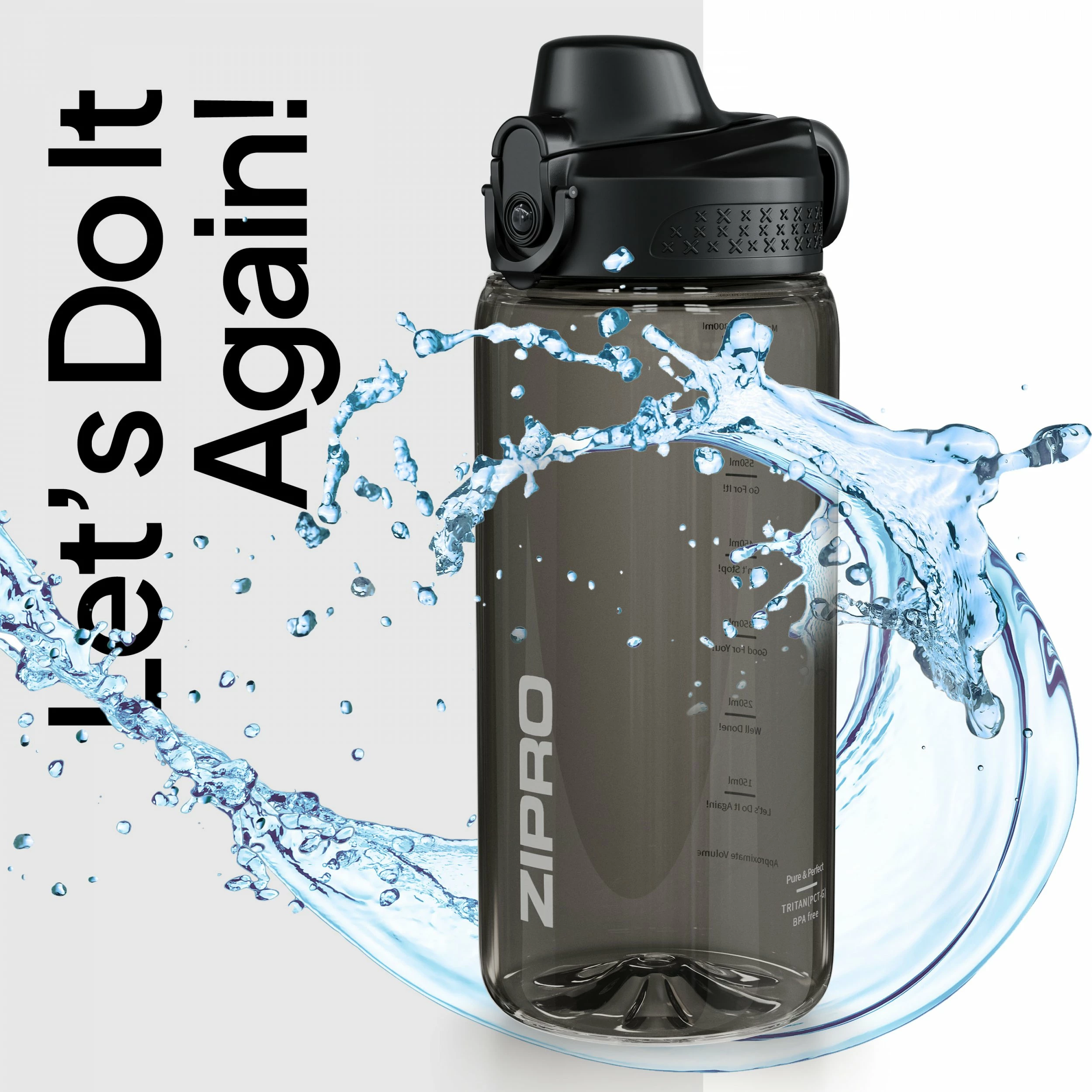Shishe uji Zipro Water Bottle Tritan 800 ml, me sitë/strainer, BPA free, e zezë