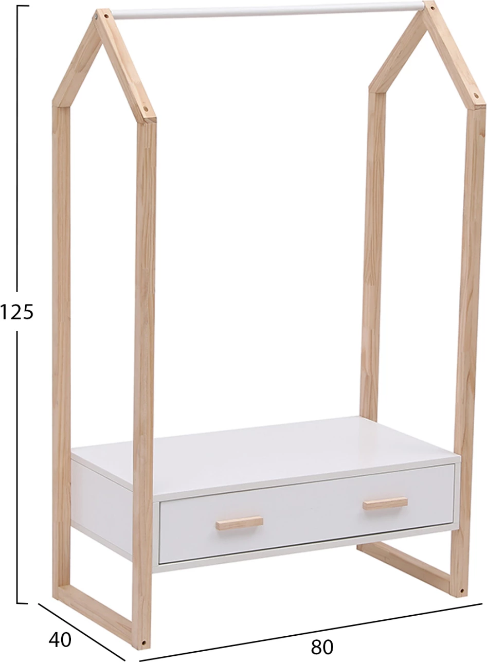 Varëse fëmijësh me sirtar PEPE, melaminë-dru pishe, 80x40x125cm