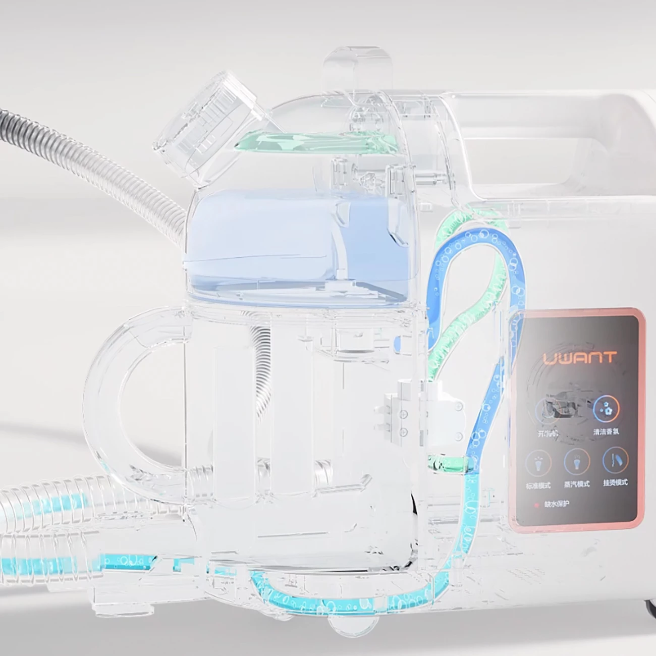 Fshesë me avull dhe korrent UWANT B200, 1900W, 12000Pa, me funksion pastrimi të thellë me avull, e bardhë, set aksesorësh
