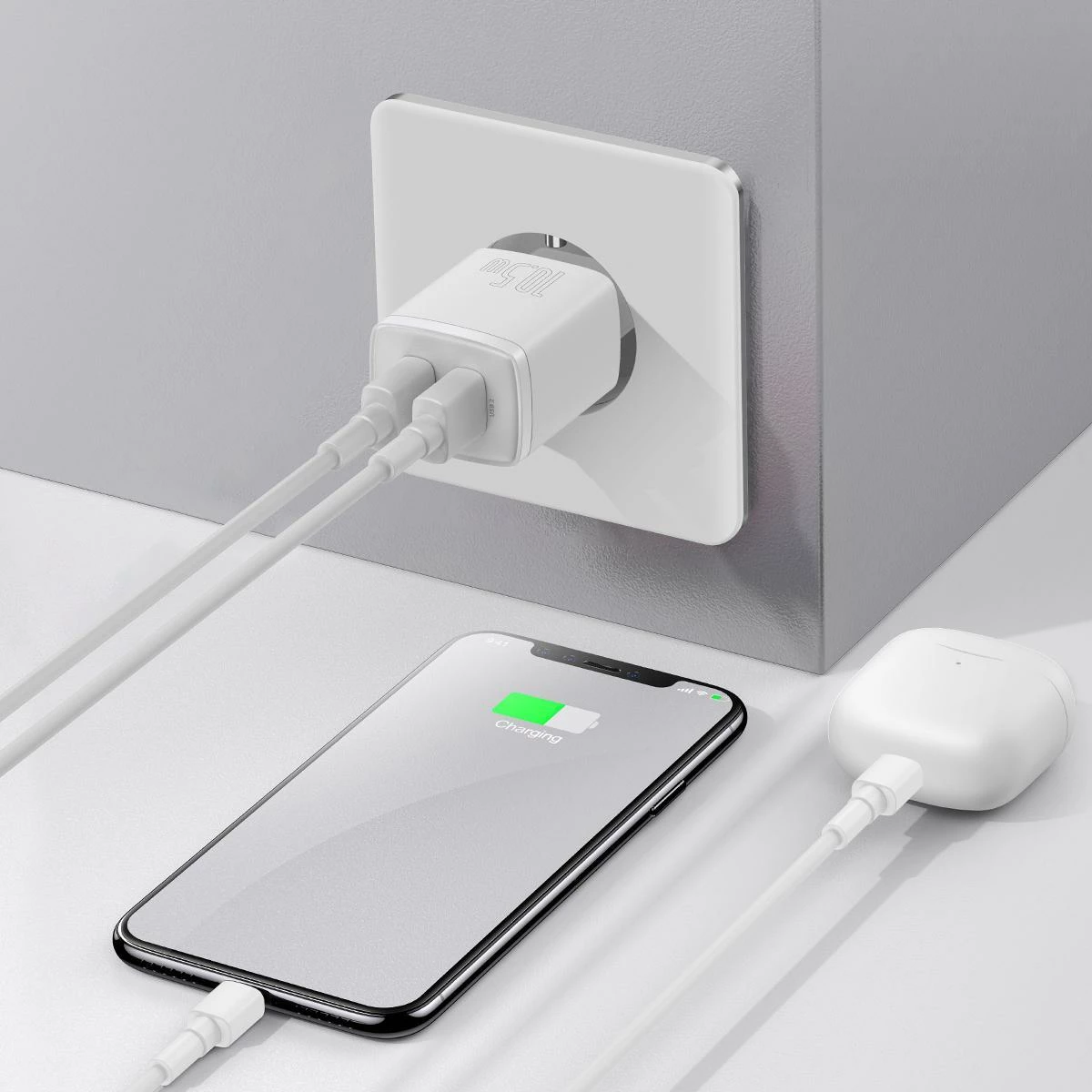 Karikues kompakt Baseus CCXJ010202 2x USB-A 2.1A 10.5W, bardhë