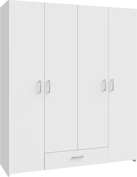 Dollap me katër dyer, Generiale,, melaminë, i bardhë, me 3 rafte gri, 159x54.5x190.5cm