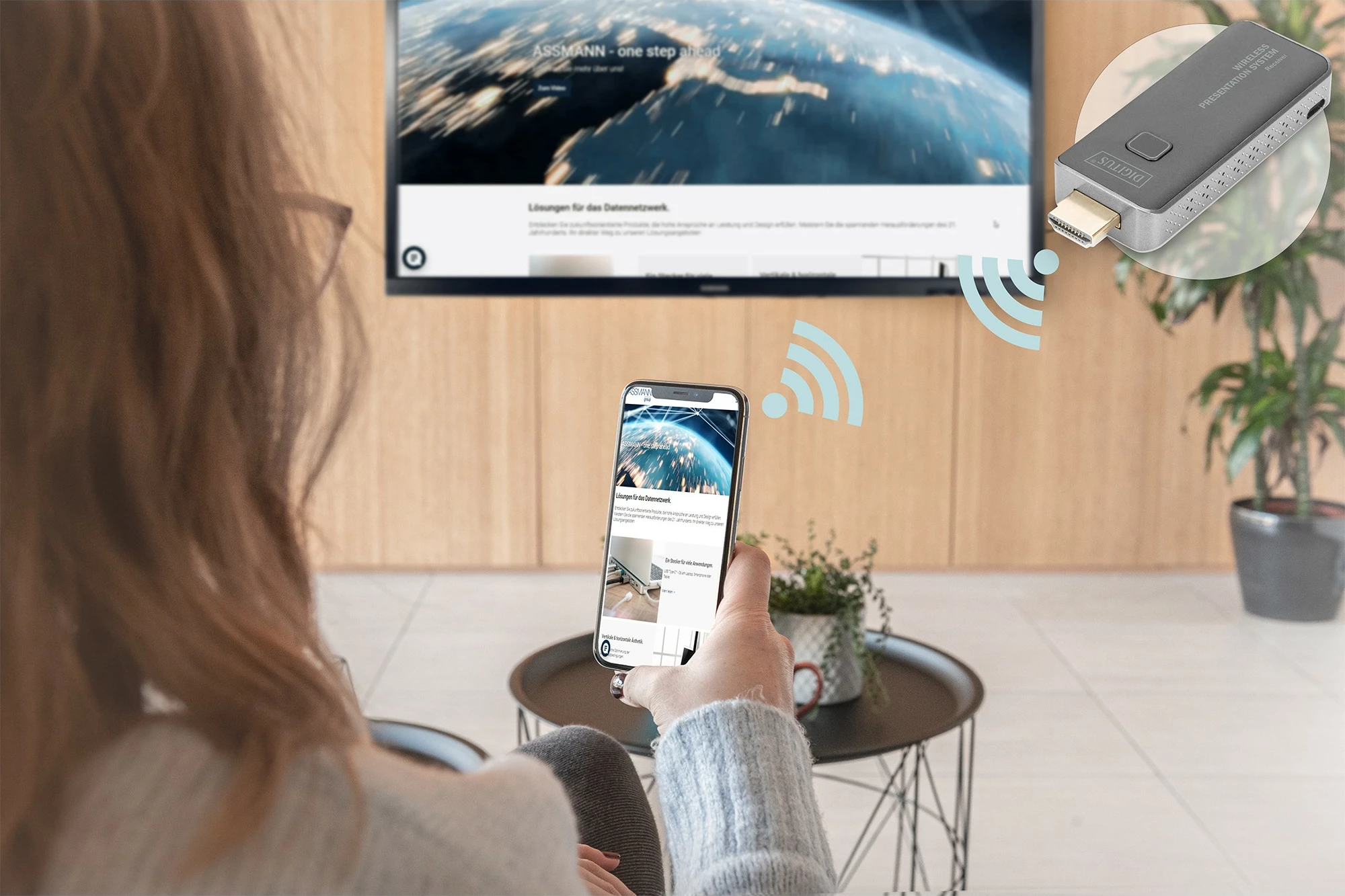 Sistem prezantimi wireless Digitus Click & Present Mini, 1920 x 1080 piksel, AV transmetues & pranues, 50 m, Wireless, i zi, HDCP