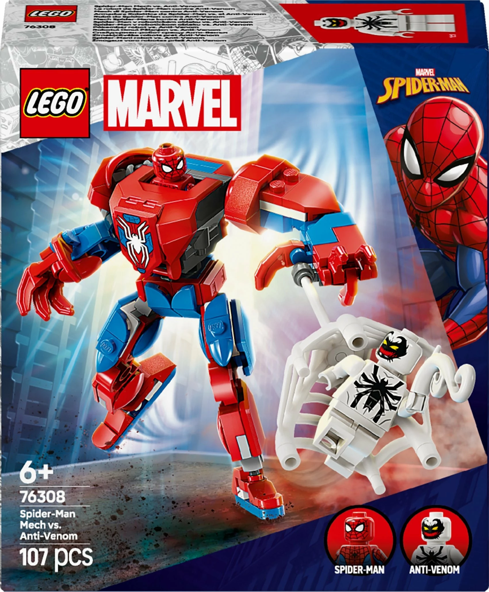 Set ndërtimi LEGO Marvel Mech Spider-Man vs. Anti-Venom 76308, 107 pjesë, 6+