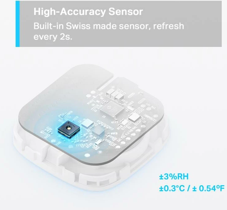 Sensor i mençur temperaturë dhe lagështi, TP-Link Tapo T310, saktësi ±0.3°C ±3%RH, jetë baterie deri 2 vite, i bardhë