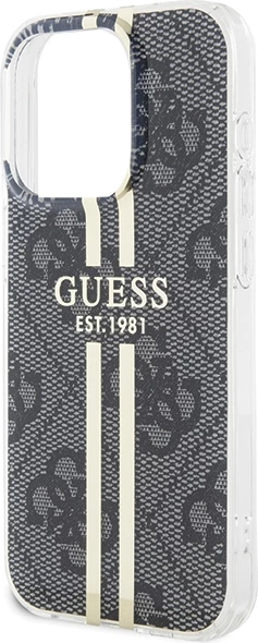 Mbështjellës Guess IML 4G Gold Stripe për iPhone 15 Pro, i zi