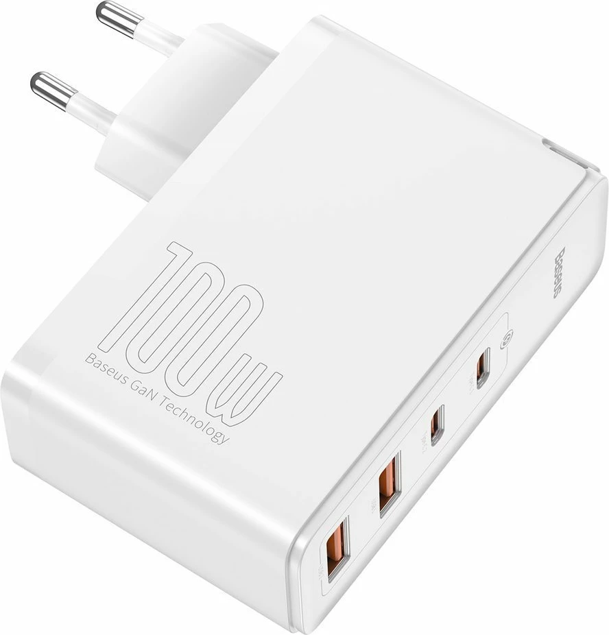 Karikues muri Baseus GaN2 Pro, 100W, 4 porta (2x USB-C, 2x USB-A), i bardhë