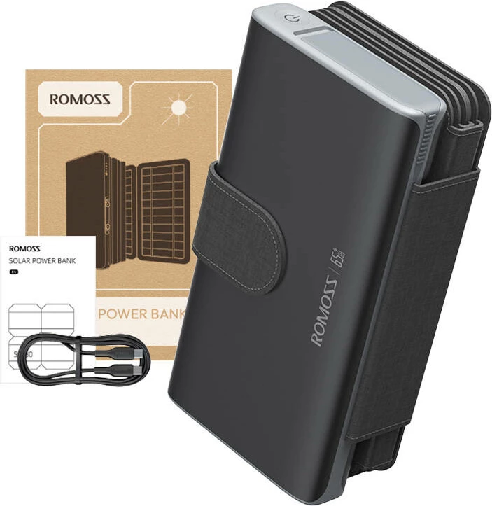 Powerbank Romoss SPB30-171-2133H, 30000mAh, 65W, me panele diellore, e zezë