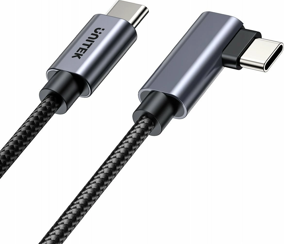 Kabllo USB-C në USB-C Unitek C14123BK-5M 5 m, PD 100W, USB 3.0, prizë këndore, argjendtë