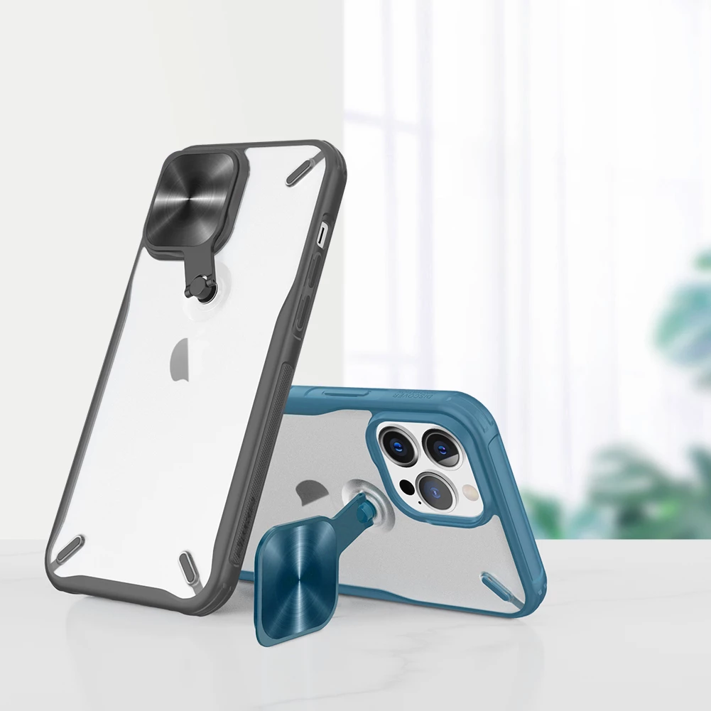 Mbështjellës Nillkin Cyclops Case për iPhone 13 Pro, me kapak kamere dhe qëndrim, i zi