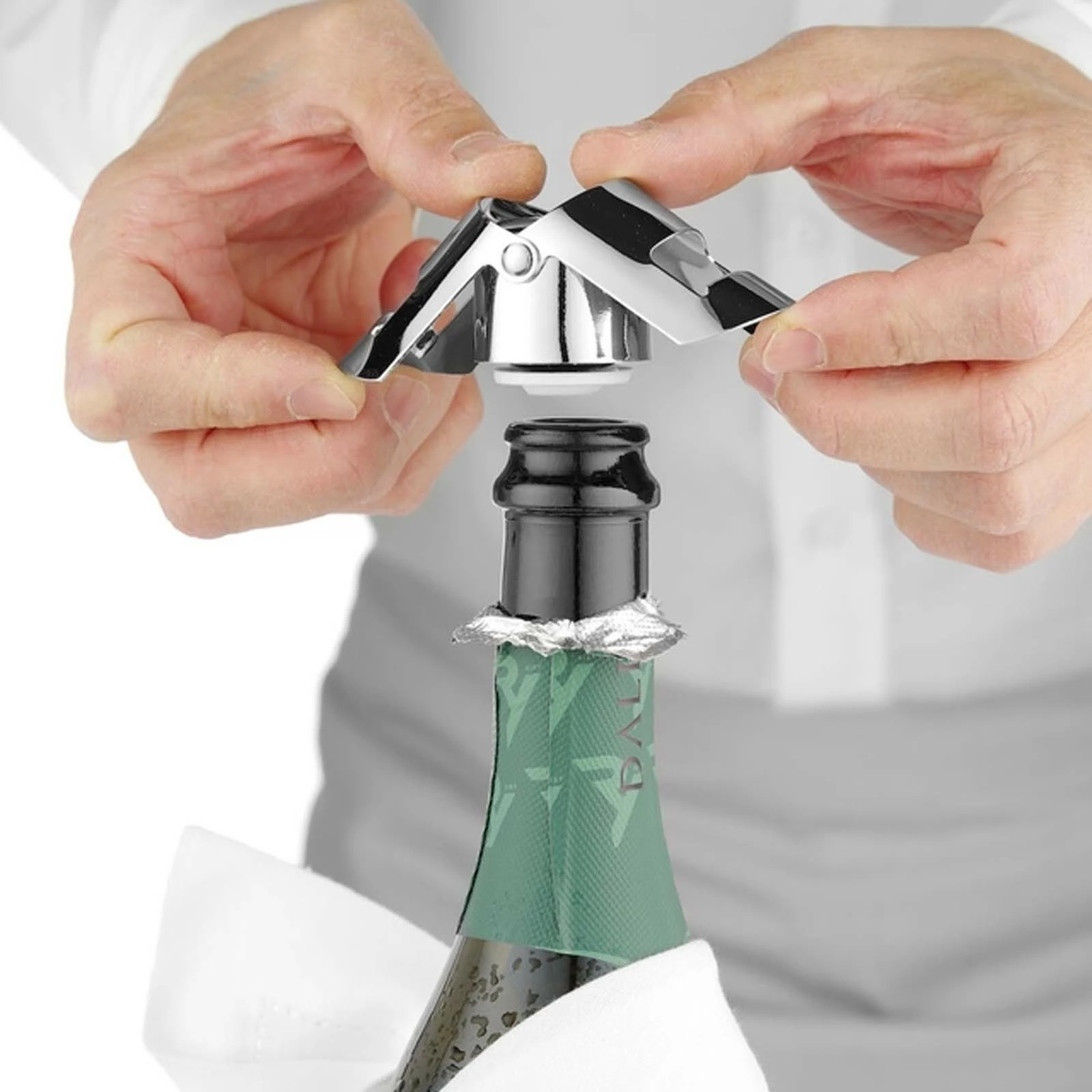 Mbyllës shampanje, Bar Up, me gasket silikon, argjendtë