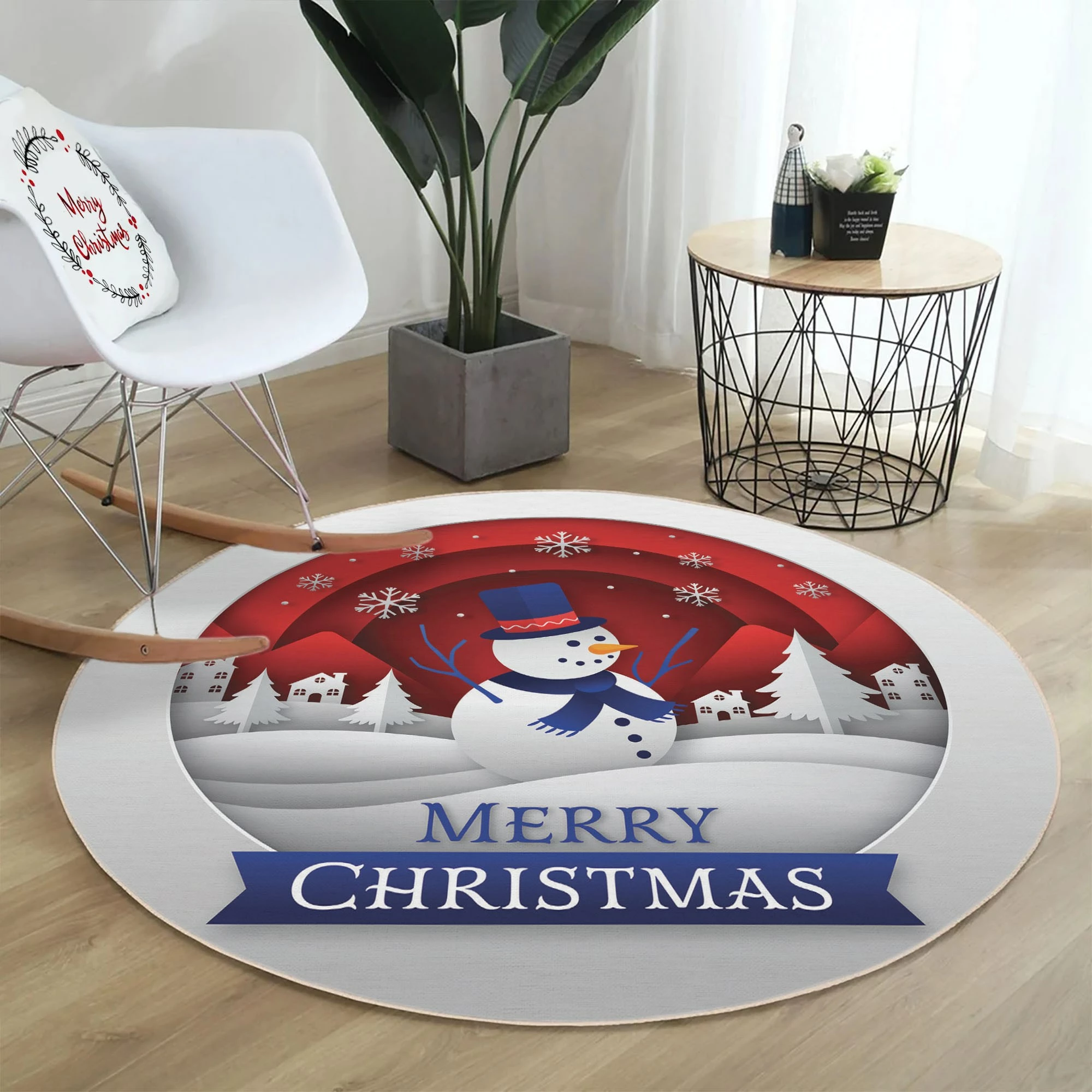 Qilim i rrumbullakët, shumëngjyrësh, dizajn Krishtlindjesh, 160cm, Conceptum Hypnose, Woopamuk446