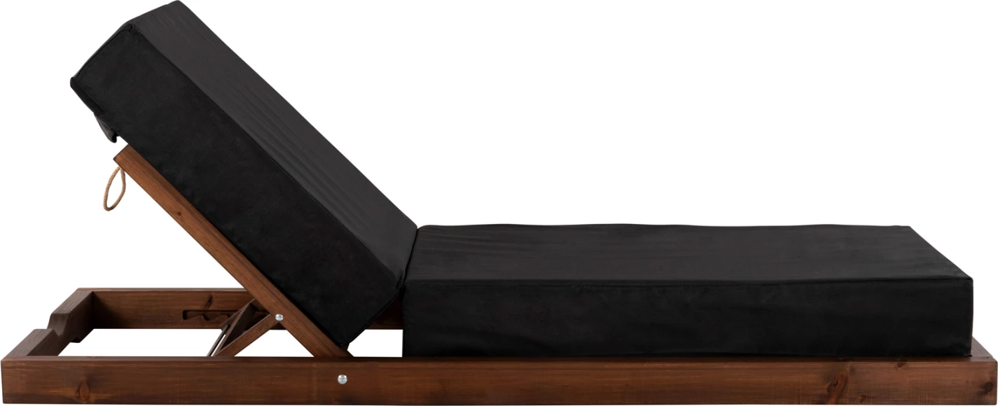 Shezlong profesional për plazh IKARIA LOW FH10622.01 dru pishe ngjyrë arre-tekstilene e zezë-jastëk 20cm i trashë